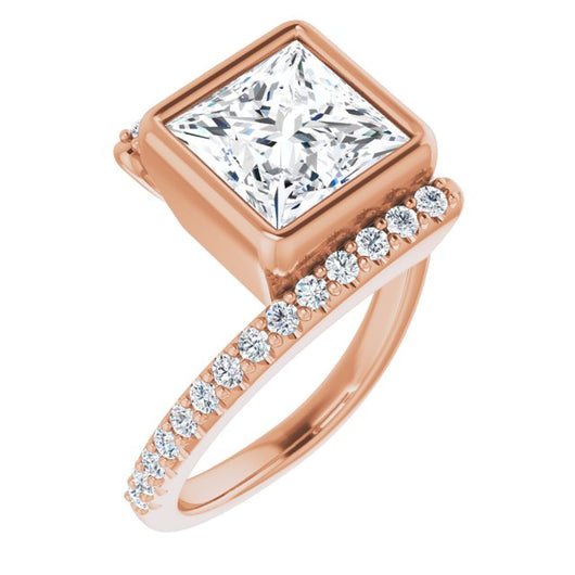 10K Rose Gold Customizable Bezel-set Princess/Square Cut Design with Bypass Pavé Band