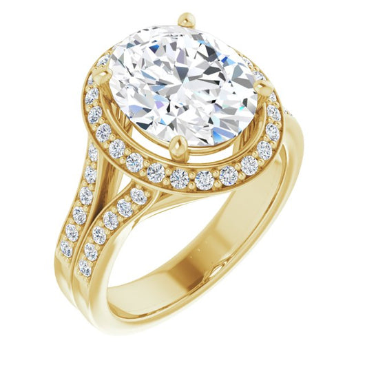 10K Yellow Gold Customizable Oval Cut Halo Style with Accented Split-Band