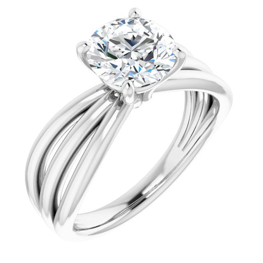 10K White Gold Customizable Round Cut Solitaire Design with Wide, Ribboned Split-band