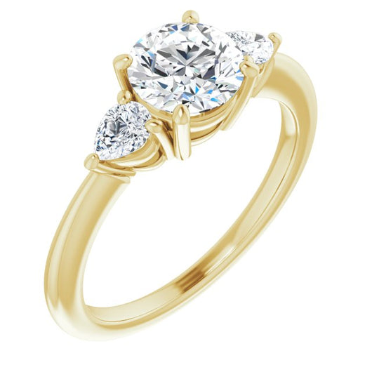 10K Yellow Gold Customizable 3-stone Round Style with Pear Accents