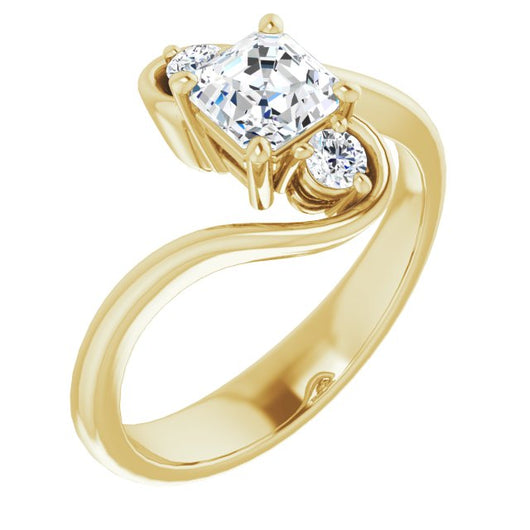 10K Yellow Gold Customizable 3-stone Asscher Cut Setting featuring Artisan Bypass