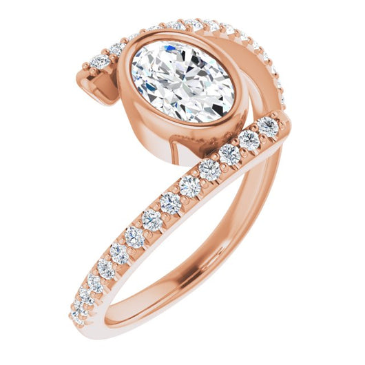 10K Rose Gold Customizable Bezel-set Oval Cut Design with Bypass Pavé Band