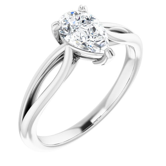 10K White Gold Customizable Pear Cut Solitaire with Wide-Split Band