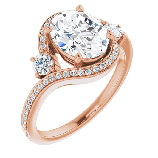 10K Rose Gold Customizable Oval Cut Bypass Design with Semi-Halo and Accented Band