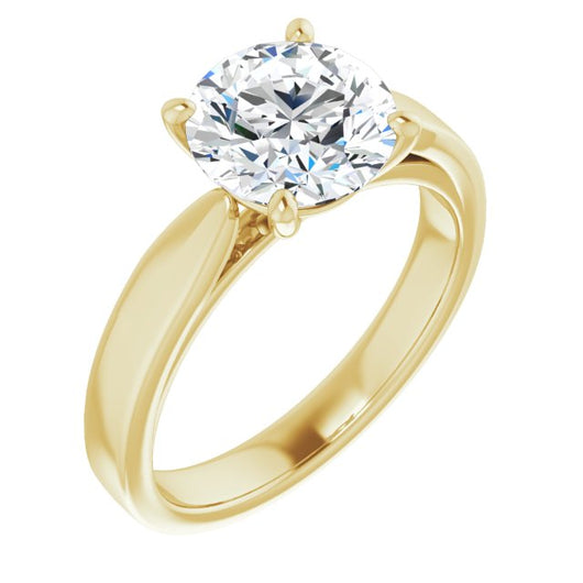 18K Yellow Gold Customizable Round Cut Cathedral Solitaire with Wide Tapered Band