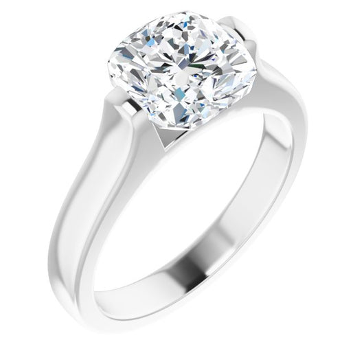 10K White Gold Customizable Bar-set Cushion Cut Solitaire