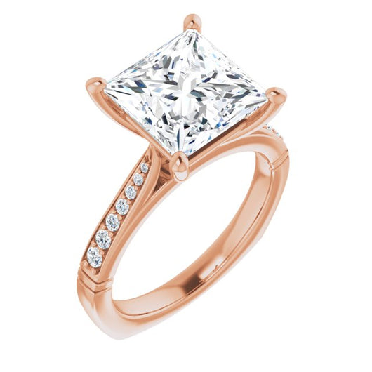 10K Rose Gold Customizable Princess/Square Cut Design with Tapered Euro Shank and Graduated Band Accents