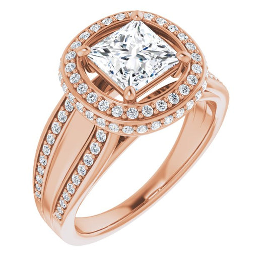 10K Rose Gold Customizable Halo-style Princess/Square Cut with Under-halo & Ultra-wide Band