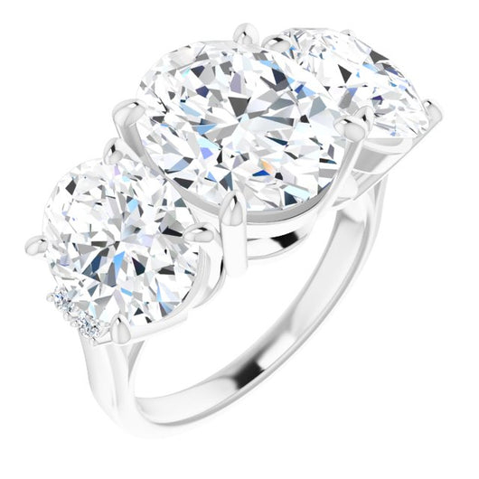 10K White Gold Customizable Triple Oval Cut Design with Quad Vertical-Oriented Round Accents