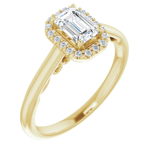 10K Yellow Gold Customizable Cathedral-Halo Emerald/Radiant Cut Style featuring Sculptural Trellis