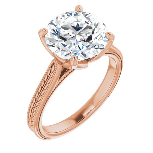 10K Rose Gold Customizable Round Cut Solitaire with Wheat-inspired Band 