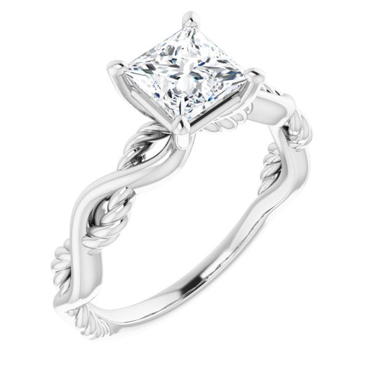 10K White Gold Customizable Princess/Square Cut Solitaire with Twisting Split Band