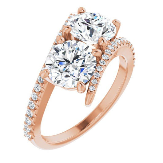 10K Rose Gold Customizable Double Round Cut 2-stone Design with Ultra-thin Bypass Band and Pavé Enhancement