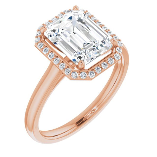 10K Rose Gold Customizable Halo-Styled Cathedral Emerald/Radiant Cut Design