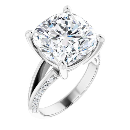 10K White Gold Customizable Cushion Cut Center with 4-sided-Accents Knife-Edged Split-Band