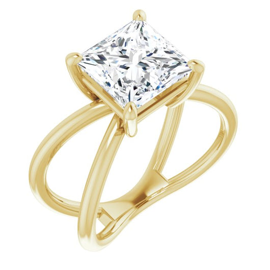 10K Yellow Gold Customizable Princess/Square Cut Solitaire with Semi-Atomic Symbol Band