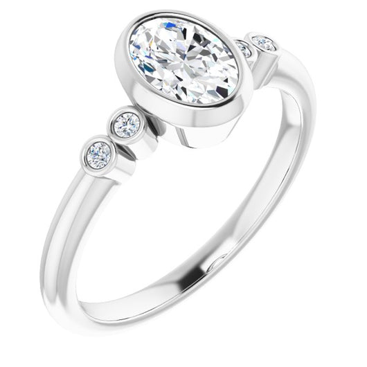 10K White Gold Customizable 5-stone Bezel-set Oval Cut Design with Quad Round-Bezel Side Stones