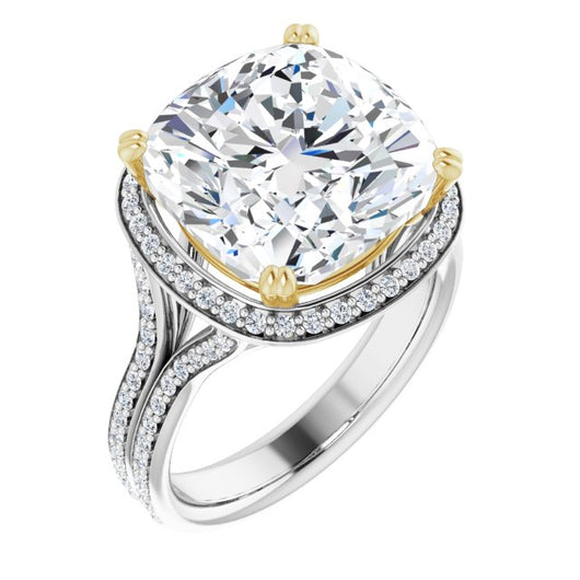 14K White & Yellow Gold Customizable Cathedral-set Cushion Cut Style with Split-Pav? Band