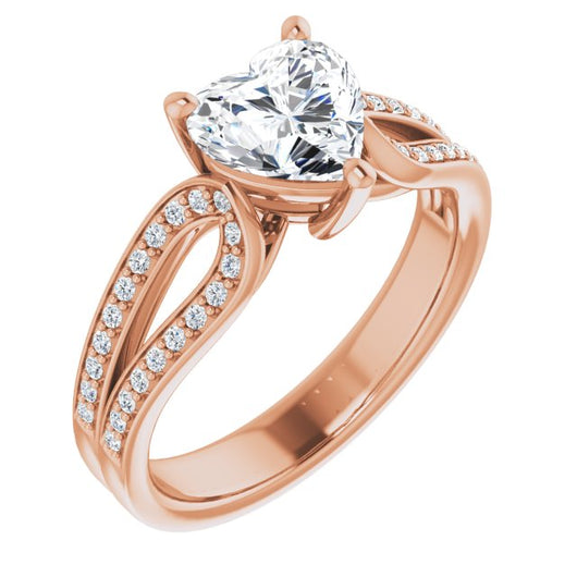 10K Rose Gold Customizable Heart Cut Design featuring Shared Prong Split-band