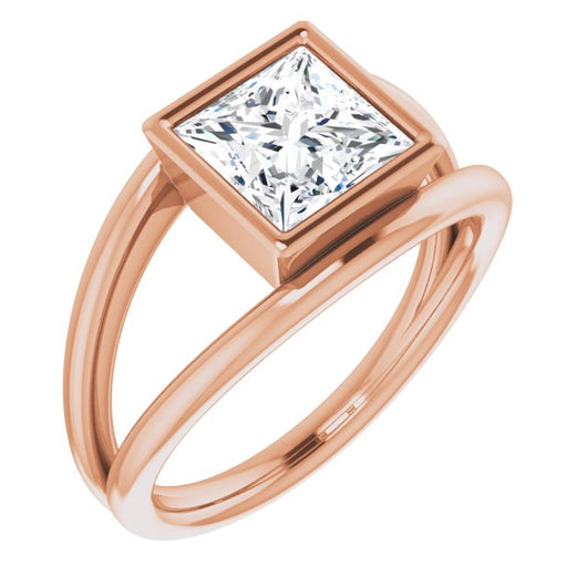 10K Rose Gold Customizable Bezel-set Princess/Square Cut Style with Wide Tapered Split Band