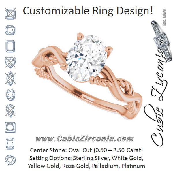 Cubic Zirconia Engagement Ring- The Marja (Customizable Oval Cut Solitaire with Twisting Split Band)