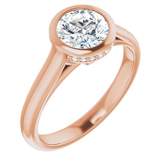 10K Rose Gold Customizable Round Cut Semi-Solitaire with Under-Halo and Peekaboo Cluster