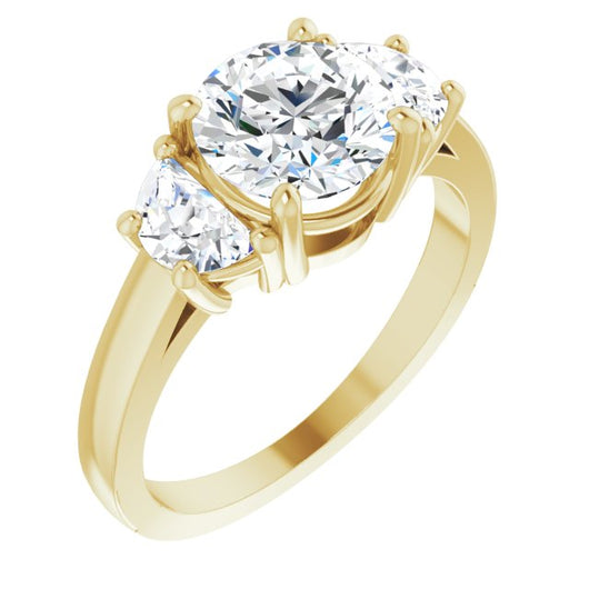 10K Yellow Gold Customizable 3-stone Design with Round Cut Center and Half-moon Side Stones