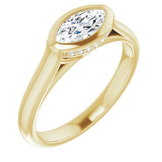 10K Yellow Gold Customizable Marquise Cut Semi-Solitaire with Under-Halo and Peekaboo Cluster