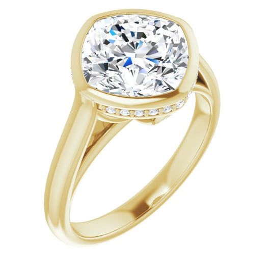 10K Yellow Gold Customizable Cushion Cut Semi-Solitaire with Under-Halo and Peekaboo Cluster