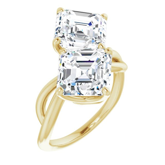 10K Yellow Gold Customizable 2-stone Asscher Cut Artisan Style with Wide, Infinity-inspired Split Band