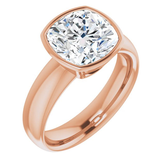 10K Rose Gold Customizable Bezel-set Cushion Cut Solitaire with Wide Band