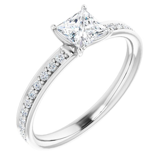 10K White Gold Customizable Classic Prong-set Princess/Square Cut Design with Shared Prong Band