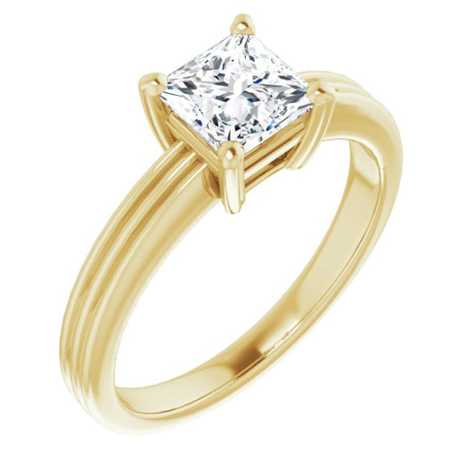 10K Yellow Gold Customizable Princess/Square Cut Solitaire with Double-Grooved Band