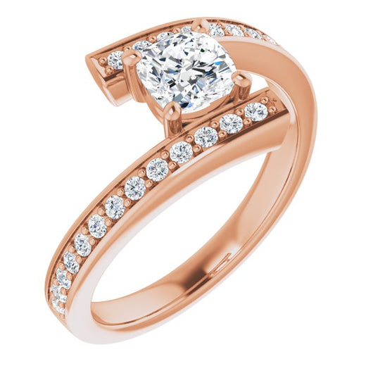 10K Rose Gold Customizable Faux-Bar-set Cushion Cut Design with Accented Bypass Band