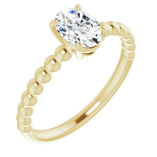 10K Yellow Gold Customizable [[Cut] Cut Solitaire with Thin Beaded-Bubble Band