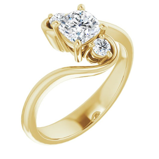 10K Yellow Gold Customizable 3-stone Cushion Cut Setting featuring Artisan Bypass