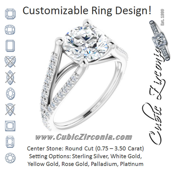 Cubic Zirconia Engagement Ring- The Addison (Customizable Cathedral-raised Round Cut Center with Exquisite Accented Split-band)