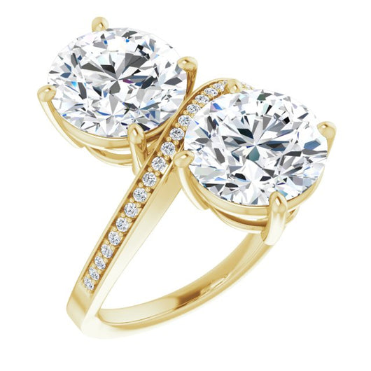 10K Yellow Gold Customizable 2-stone Round Cut Bypass Design with Thin Twisting Shared Prong Band