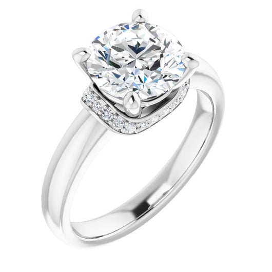 10K White Gold Customizable Round Cut Style featuring Saddle-shaped Under Halo