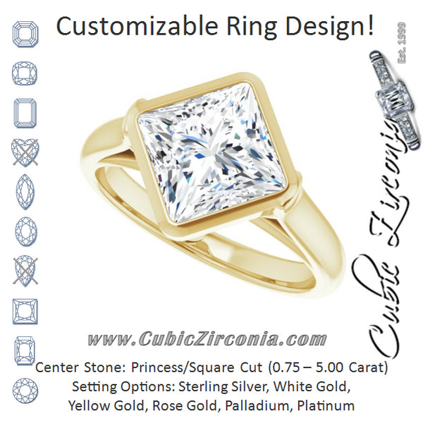 Cubic Zirconia Engagement Ring- The Ann Michelle (Customizable Cathedral-Bezel Princess/Square Cut 7-stone "Semi-Solitaire" Design)