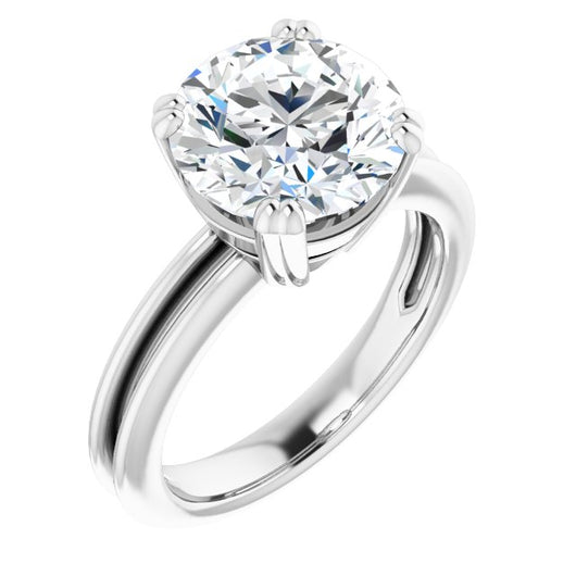 10K White Gold Customizable Round Cut Solitaire with Grooved Band