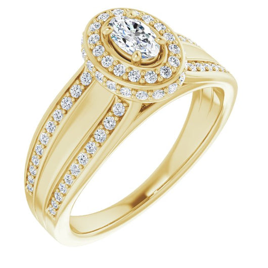 10K Yellow Gold Customizable Halo-style Oval Cut with Under-halo & Ultra-wide Band