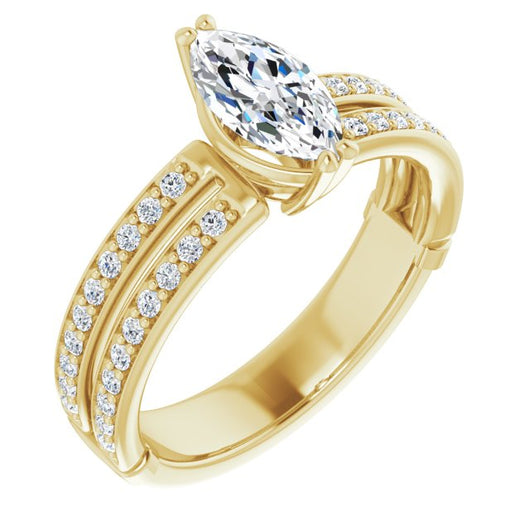 10K Yellow Gold Customizable Marquise Cut Design featuring Split Band with Accents