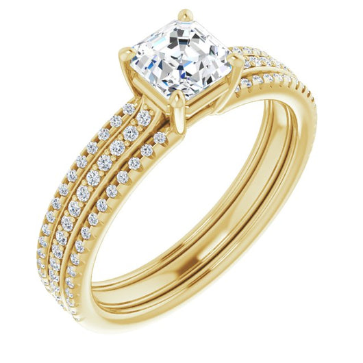 10K Yellow Gold Customizable Asscher Cut Center with Wide Pavé Accented Band