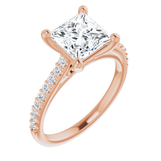 10K Rose Gold Customizable Cathedral-raised Princess/Square Cut Design with Accented Band and Infinity Symbol Trellis Decoration