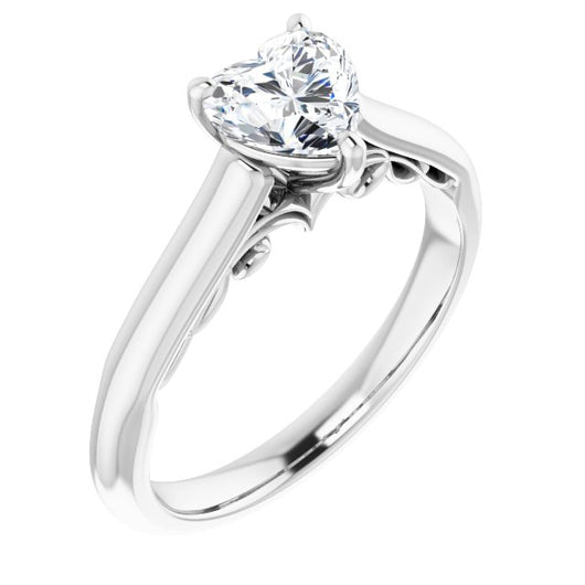 10K White Gold Customizable Heart Cut Cathedral Solitaire with Two-Tone Option Decorative Trellis 'Down Under'