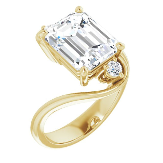 10K Yellow Gold Customizable 3-stone Emerald/Radiant Cut Setting featuring Artisan Bypass