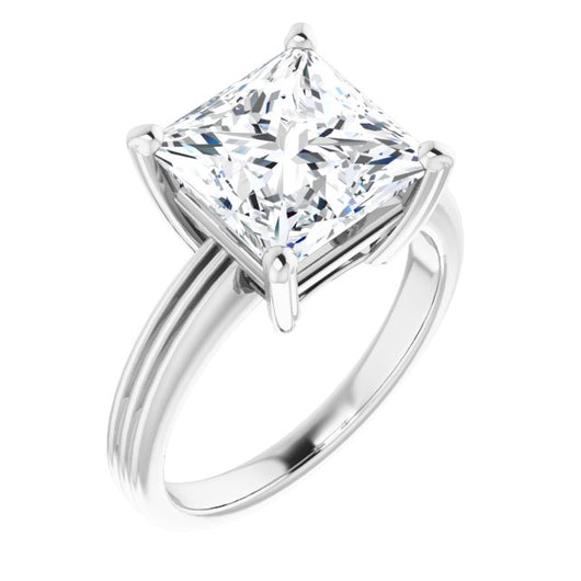 10K White Gold Customizable Princess/Square Cut Solitaire with Double-Grooved Band