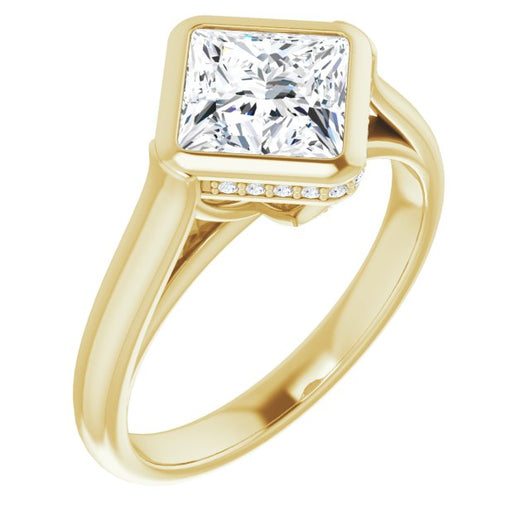 10K Yellow Gold Customizable Princess/Square Cut Semi-Solitaire with Under-Halo and Peekaboo Cluster