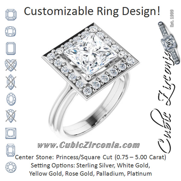 Cubic Zirconia Engagement Ring- The Gretchen (Customizable Cluster-Halo Accented Princess/Square Cut Style with Tapered Dual Band)